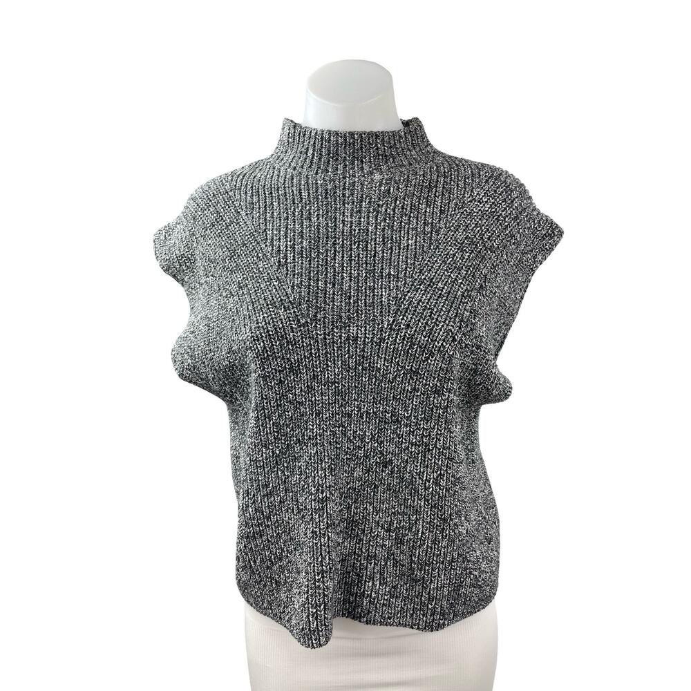 Massimo Dutti Gray Marled Cap Sleeve Mock Neck Ribbed Knit Sweater Top Size XS
